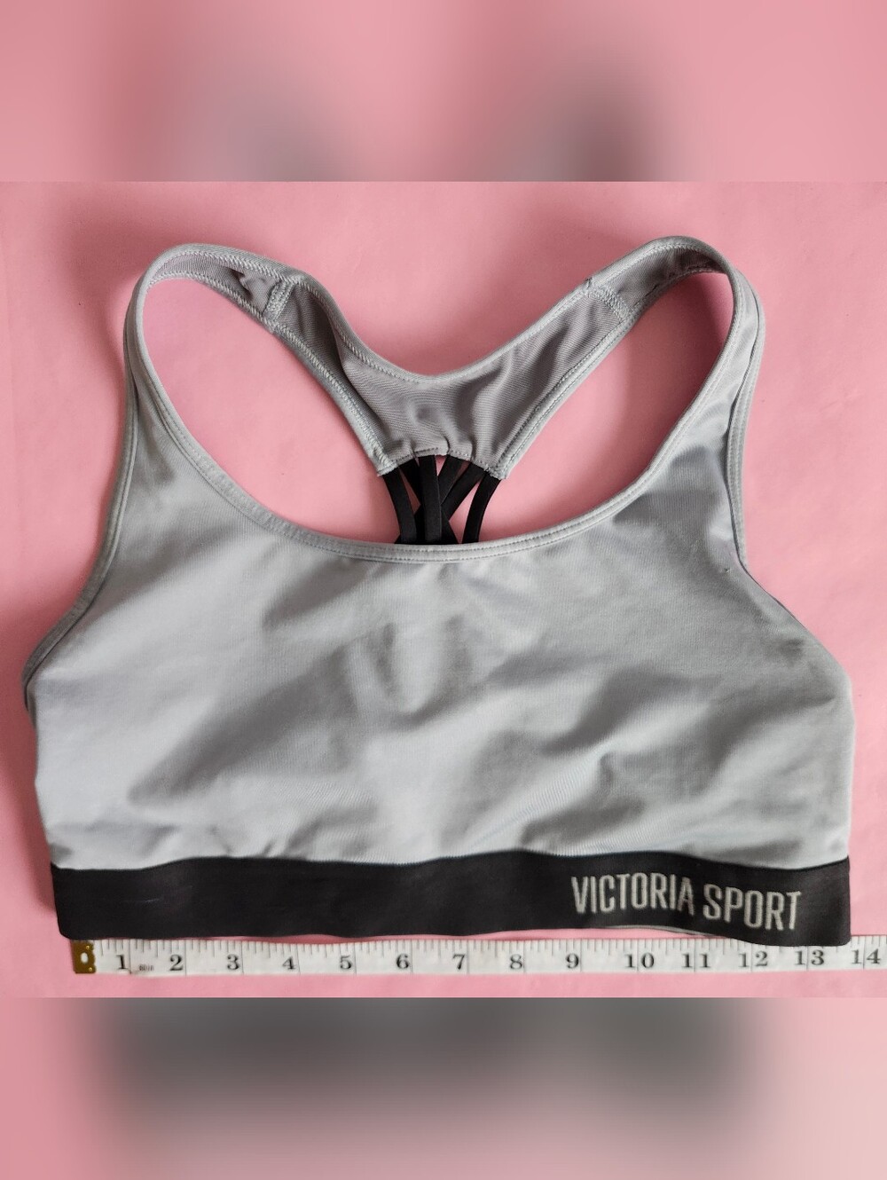 Victoria's Secret Sport Bra Medium Gray The Player Racerback Strappy Logo Medium